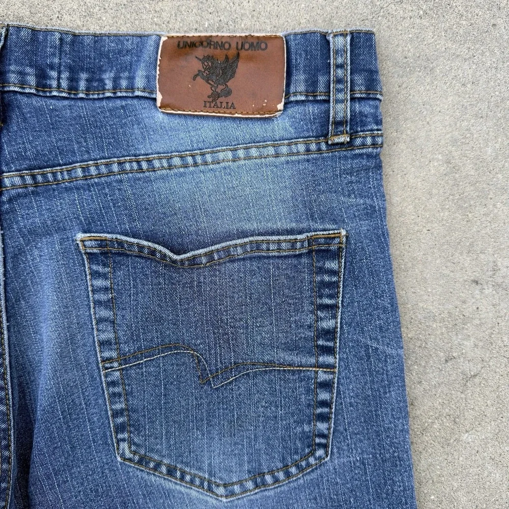 Y2K Unicorno Uomo Italia Jeans Mens 34x30 Blue Denim Straight‎ Leg Made in Italy